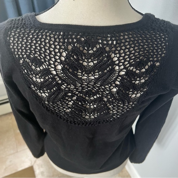 Anthropologie by Sparrow Black Sweater with Crochet Lace Back - Picture 6 of 12